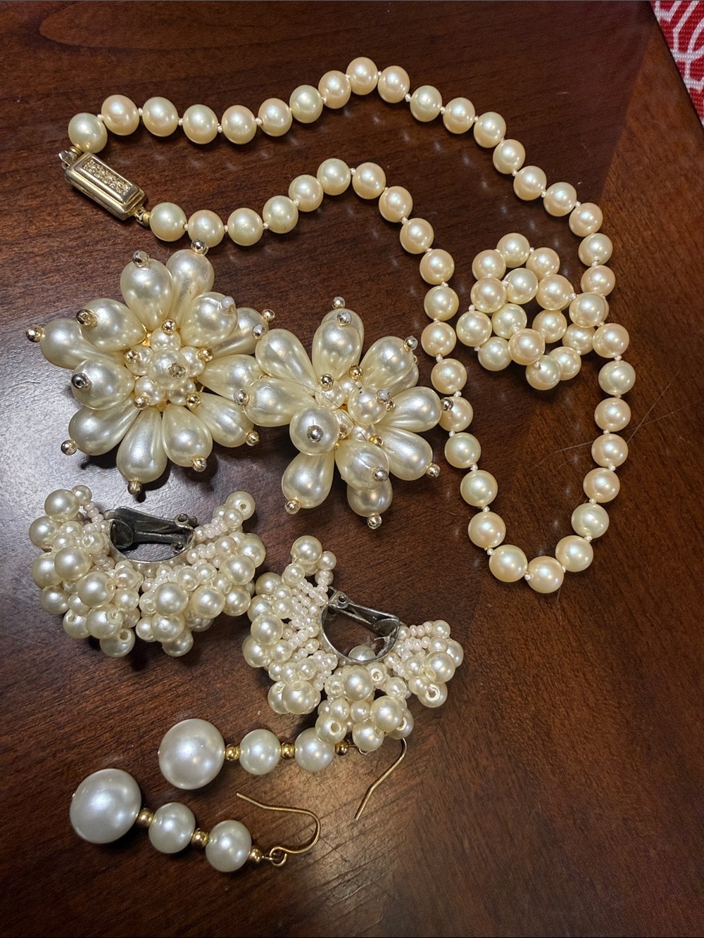 Ivory faux Pearl Statement Necklace and Earring Set - Women Accessories